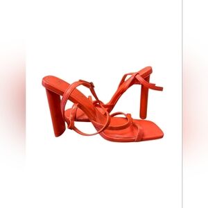 Zara Heels Vibrant Orange Strappy Size 38 Chunky Heel EUC